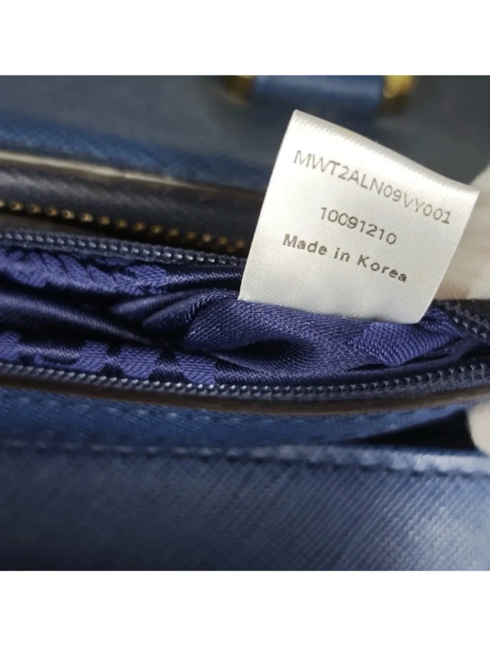 MCM Blue Leather Structured Top-Handle Satchel with Gold Hardware